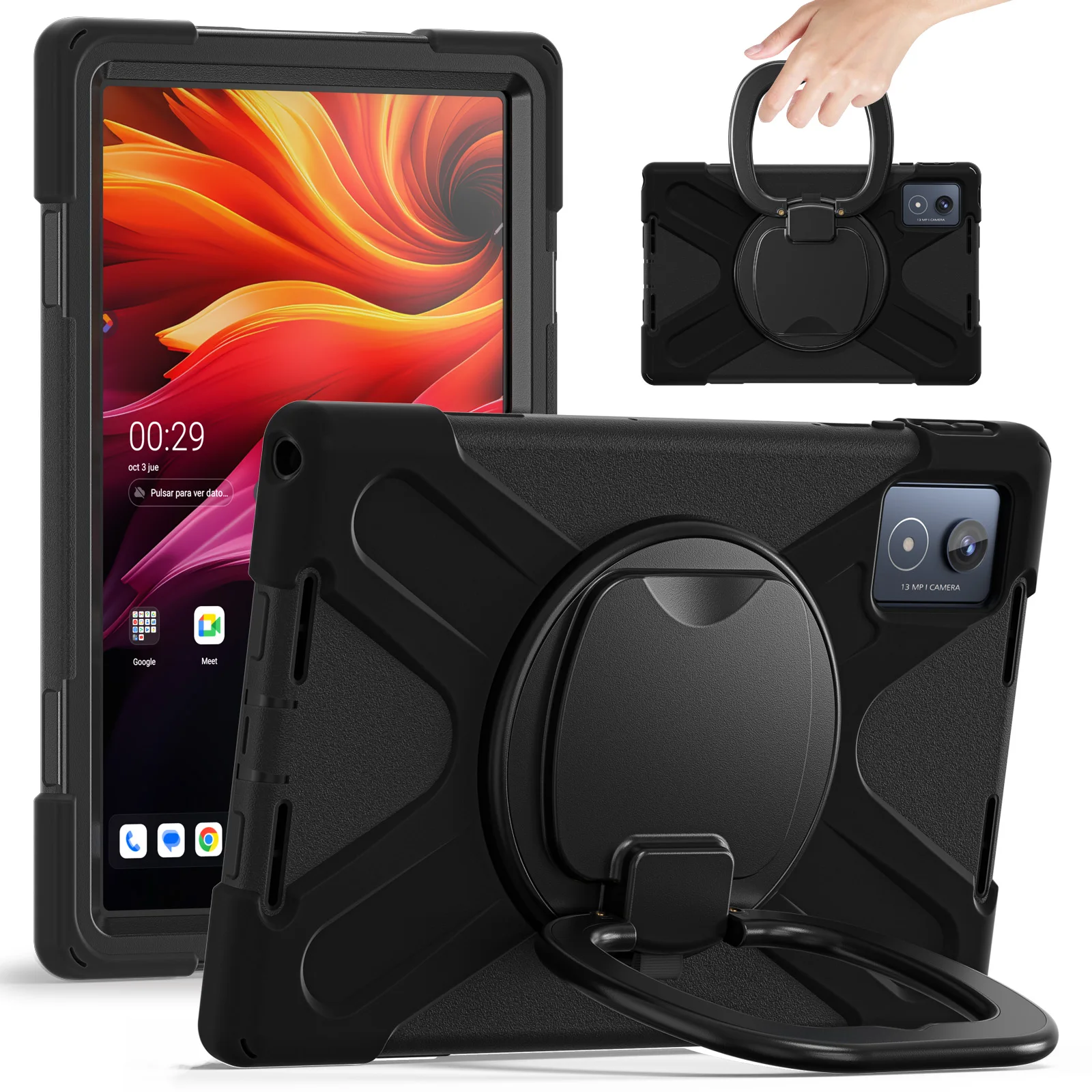 

For Lenovo Tab K11 Plus / Zhaoyang K11 B352FU, TB230XC Case TPU + PC + Silicone Tablet Cover Kickstand - Black