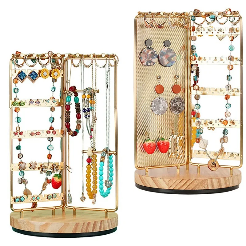 360Degree Rotatable Jewelry Organizer Stand Earring Hanging Organizer Jewelry Tower Stand For Earrings Watches And Rings