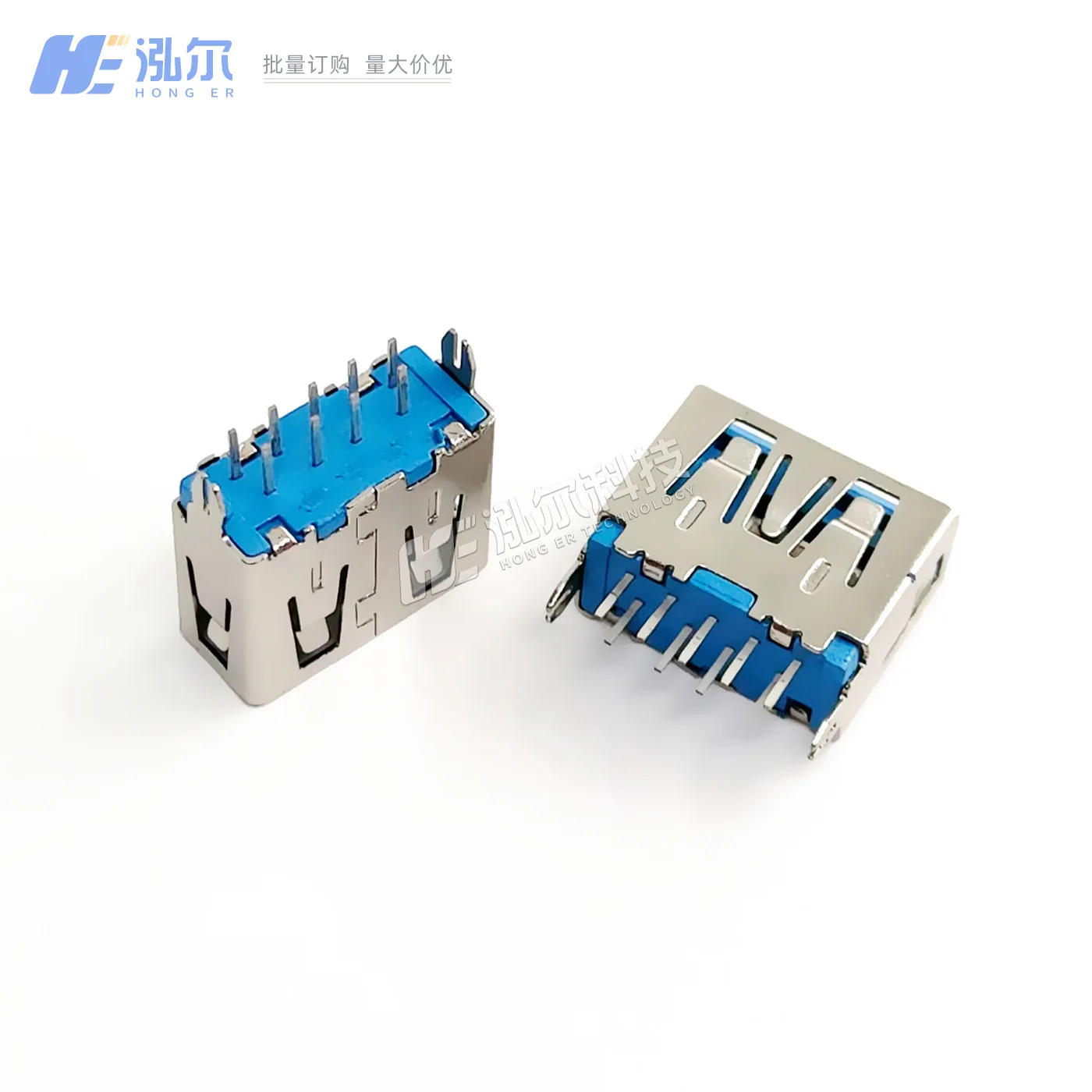 For USB3.0 A  9P straight plug H = 10.0 180 degrees harpoon foot vertical plug straight edge/curling blue glue AF female head