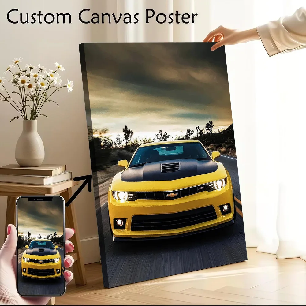 Yellow Sports Car Camaro Canvas Poster Customizable Printed Canvas Painting Wall Art for Fans Specialty and Themed Home Decor
