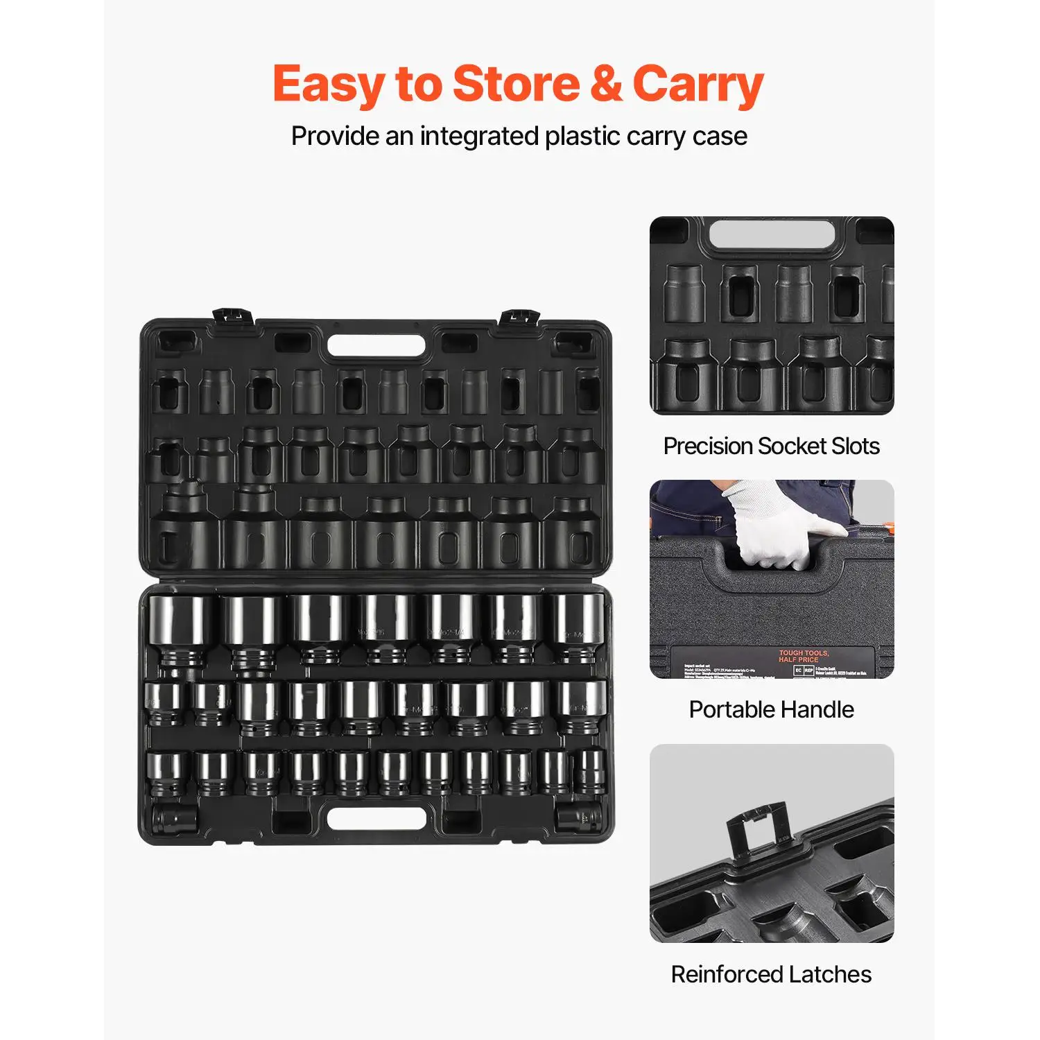 Impact Socket Set 3/4 Inch 29 Piece 6 Point SAE 3/4 Inch to 2 1/2 Inch Drive Chrome Molybdenum Steel Storage Cage