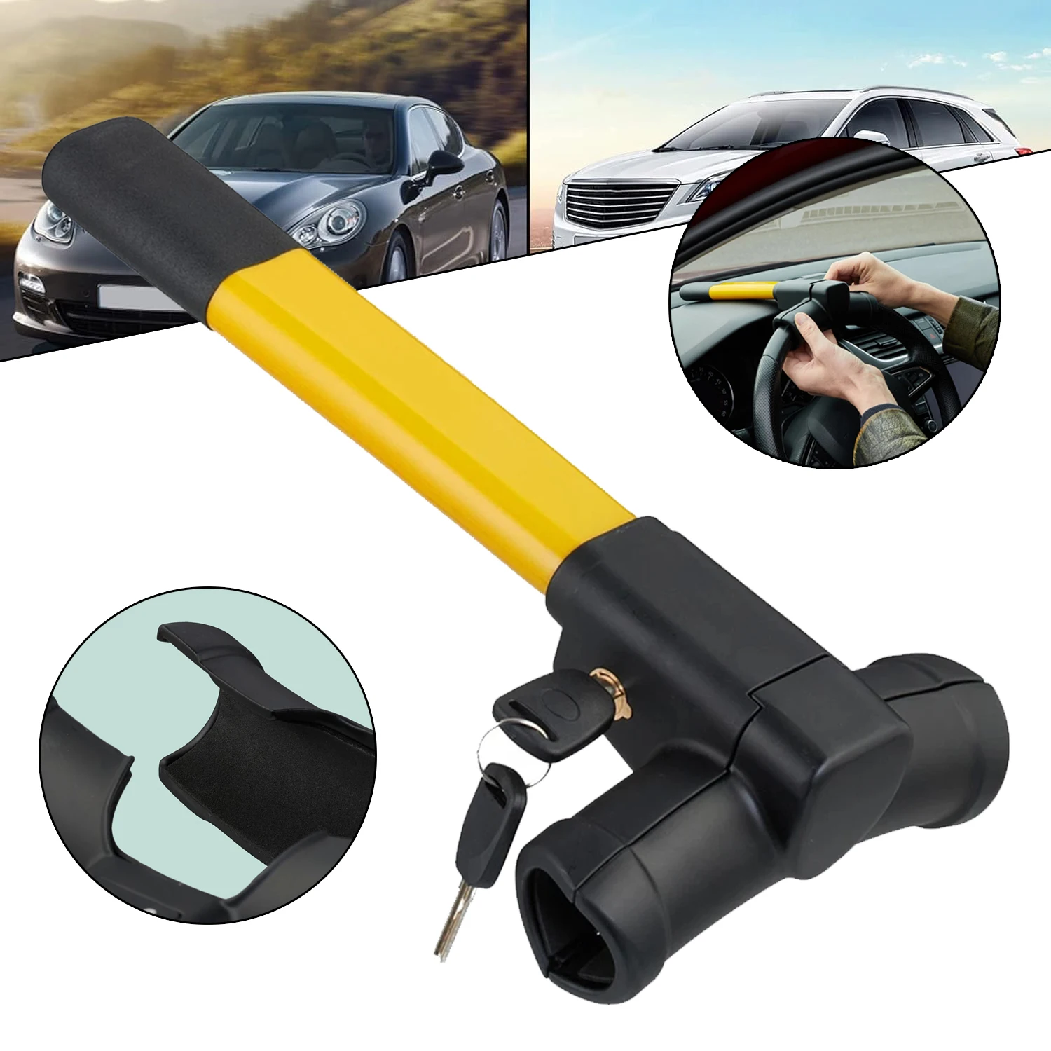 Verrou de volant de voiture, design réglable, avec 2 clés, verrou de voiture antivol, protection de sécurité