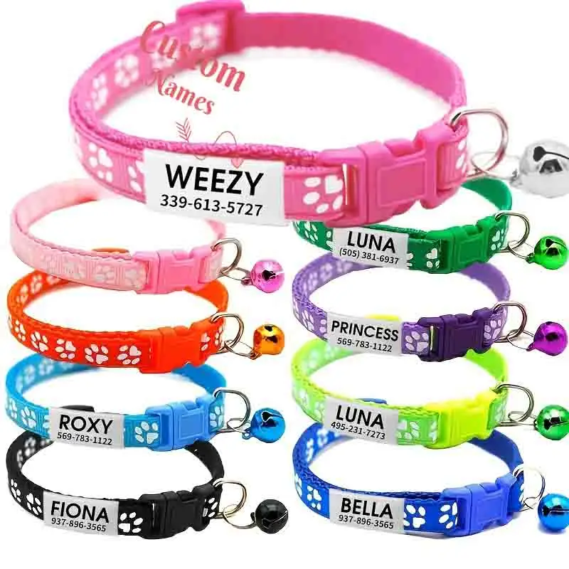 Customizable Colorful Collars for Dogs And Cats Featuring a Paw Print Design, Along with Cat ID Tags - a Fashionable And Secure