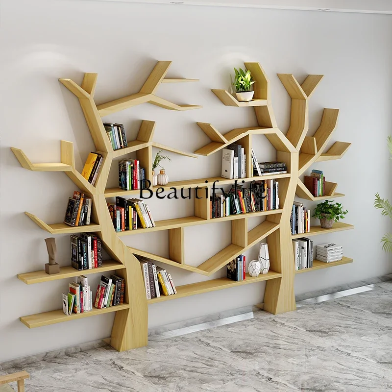 Solid Wood Creative Art Tree-Shaped Bookshelf and Storage Shelf Office Multi-Layer Partition Floor Reading Rack