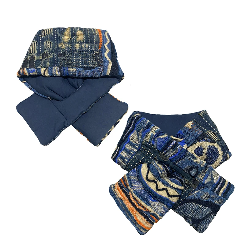 [BOMP] Autumn Vintage Hirata Anti War Jacquard Patch Splicing Scarf New Fashion