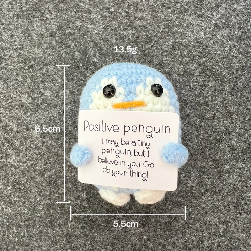 Cute Smiling Penguin Doll Mini Animal Knitted Ornament Hand Woven Doll With Positive Card Encouragement Emotional Support Craft