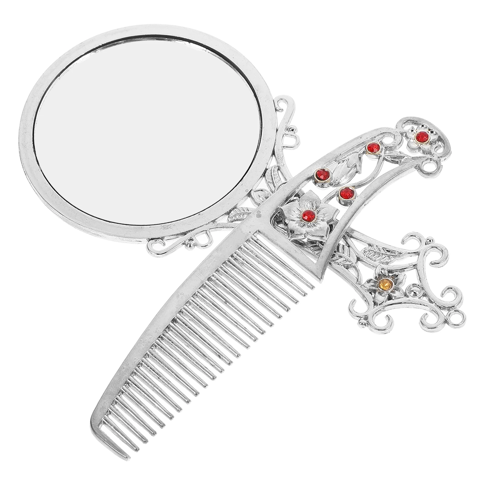 

1Set Handheld Mirror Comb Set Retro Vintage Style Mini Mirror High Definition Clear Surface Portable for Purse Pocket Travel Use