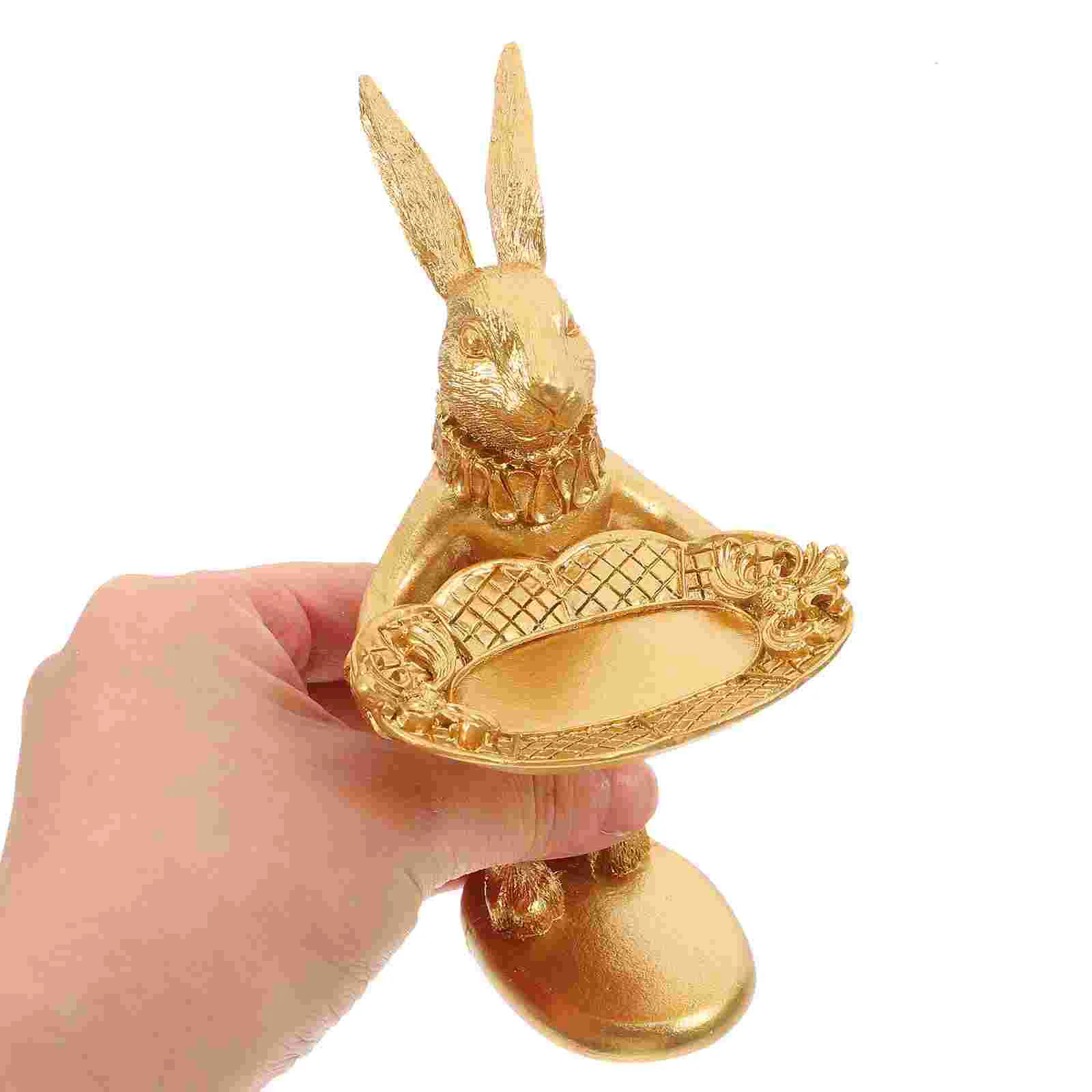 Rabbit Ornament Desktop Decor Photo Prop Adorable Bunny Model Easter Decoration Retro Adornment Resin Jewelry Rack Golden