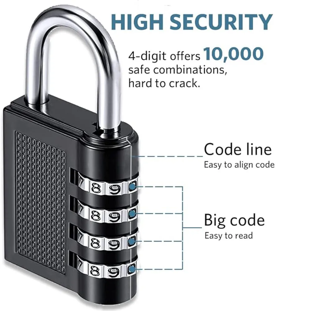 Combination Lock with 4 Digit Password, Cadeado de Segurança, Impermeável, Escola, Ginásio, Bagagem, Exterior Shed Locker, Home Segurança