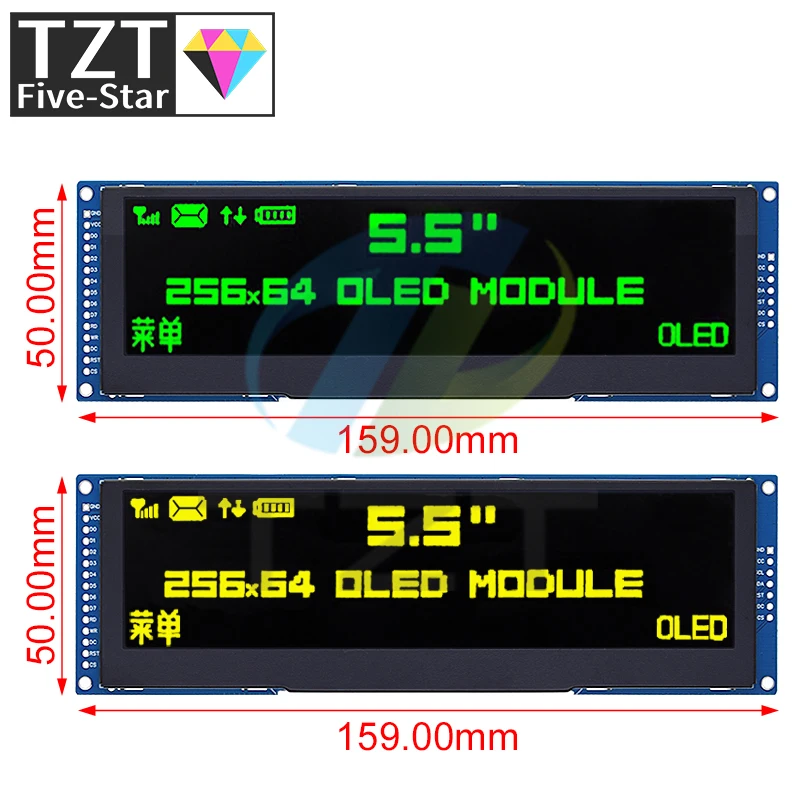 Imagem -02 - Tzt-oled Display Lcd para Arduino Uno r3 Interface Spi Porta Paralela de Bits Unidade 256x64 Cor Amarelo Verde 55 Ssd1322