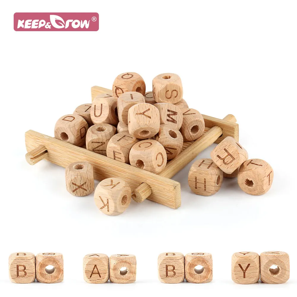 

10pcs Wooden Letter Beads 12mm Personalized Name Infant Pacifier Chain Gift Toys Beech Wood Alphabet Baby Teething Teether Bead