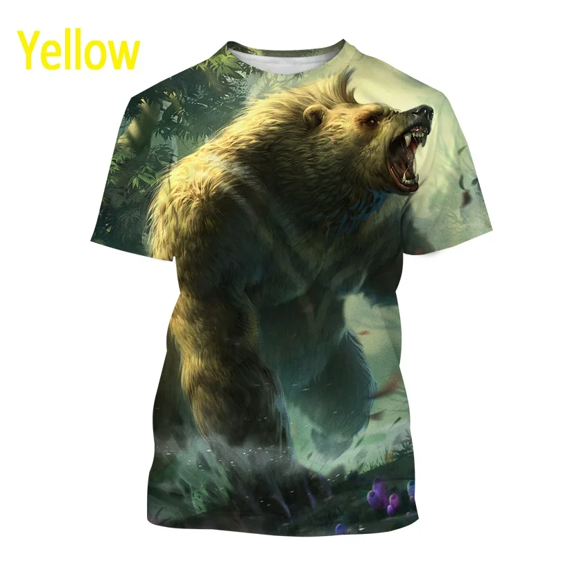 2022 New Men\'s Fashion Bear 3D Short Sleeve T Shirt Animal Harajuku Print Round Neck Streetwear Top