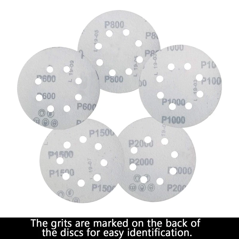 200 PCS 5 Inch 8 Holes Hook And Loop Sanding Disc Sandpaper, 40 Pcs Each Of 600 800 1000 1500 2000 Grits Sand Paper