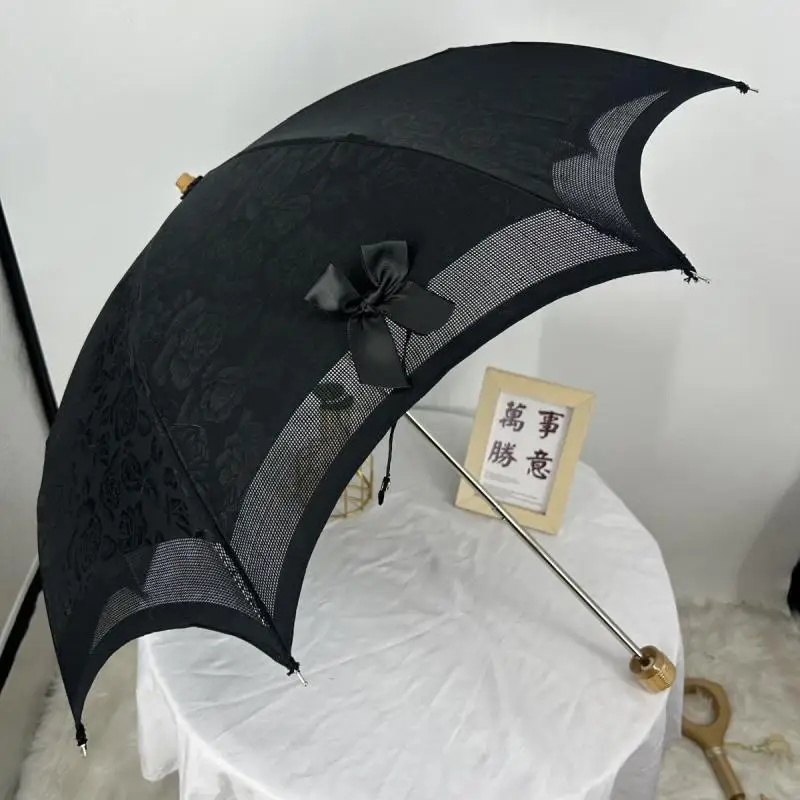 

1Pc Black Knotbow Umbrella Hollow Out Sun Umbrella Home Portable Exquisite Wedding Decoration Lolita Umbrella