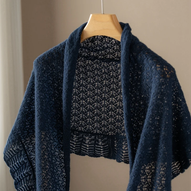 

Весенне-осенняя новая женская классическая 100% кашемировая ажурная шаль без рукавов, высококачественная свободная элегантная блузка