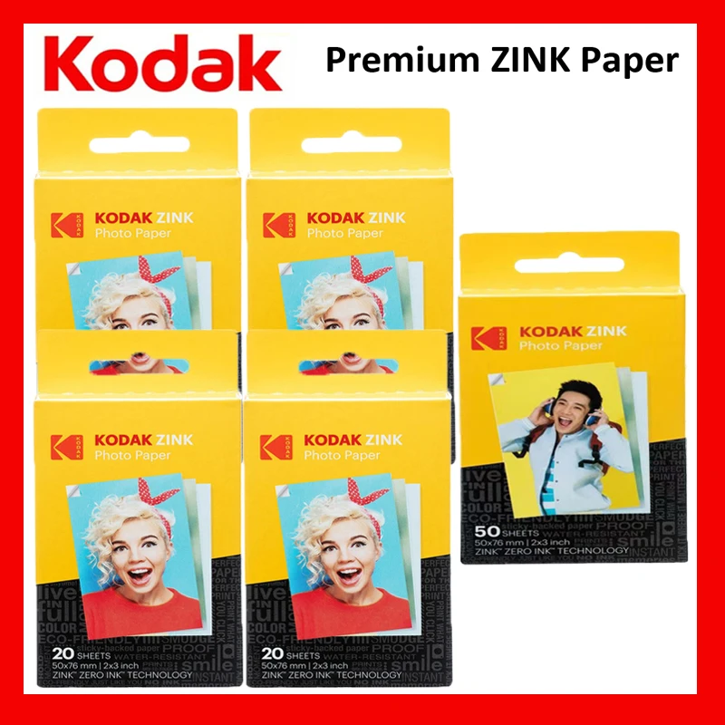 Kodak Zink2X3 pulgadas 20/40/50/60/80/100 hojas de papel fotográfico PRINTOMATIC/Smile papel fotográfico Kodak instantáneo sin tinta