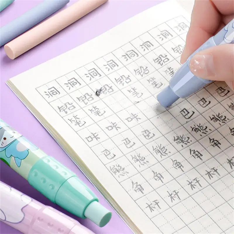 1 шт., ластик со сменным сердечником, милые Мультяшные Ластики-карандаши для детей, выдвижной ластик-карандаш, резиновый мягкий стержень