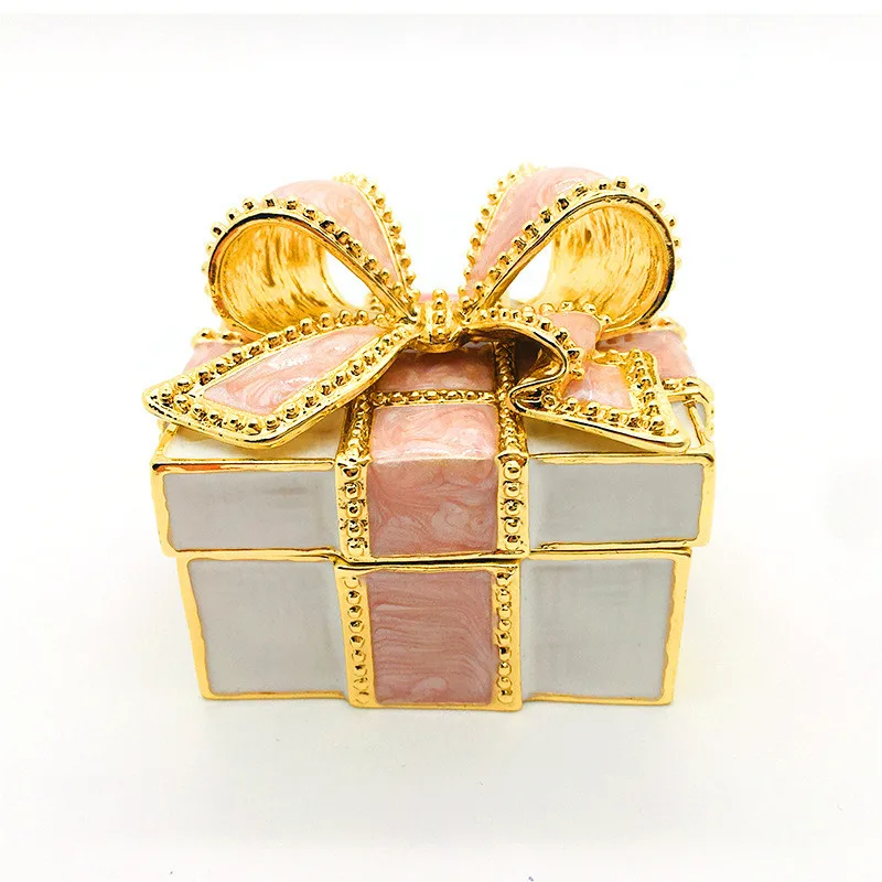 Fashion Enamel Jewelry Box For Earrings Rings Bow Gift Box Jewelry Trinket Box For Family And Friends Home Decoration