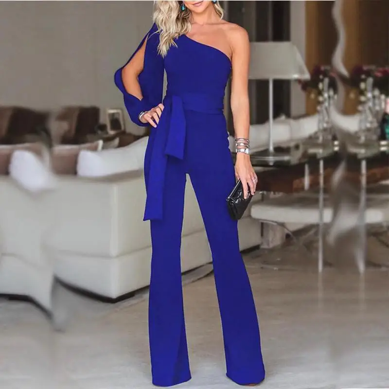 Spring 2024 Sexy High Waist Belted Single oulder Pure Color Slim Fit Jumpsuit Women's Cross-Border Street Sle Casual Pants