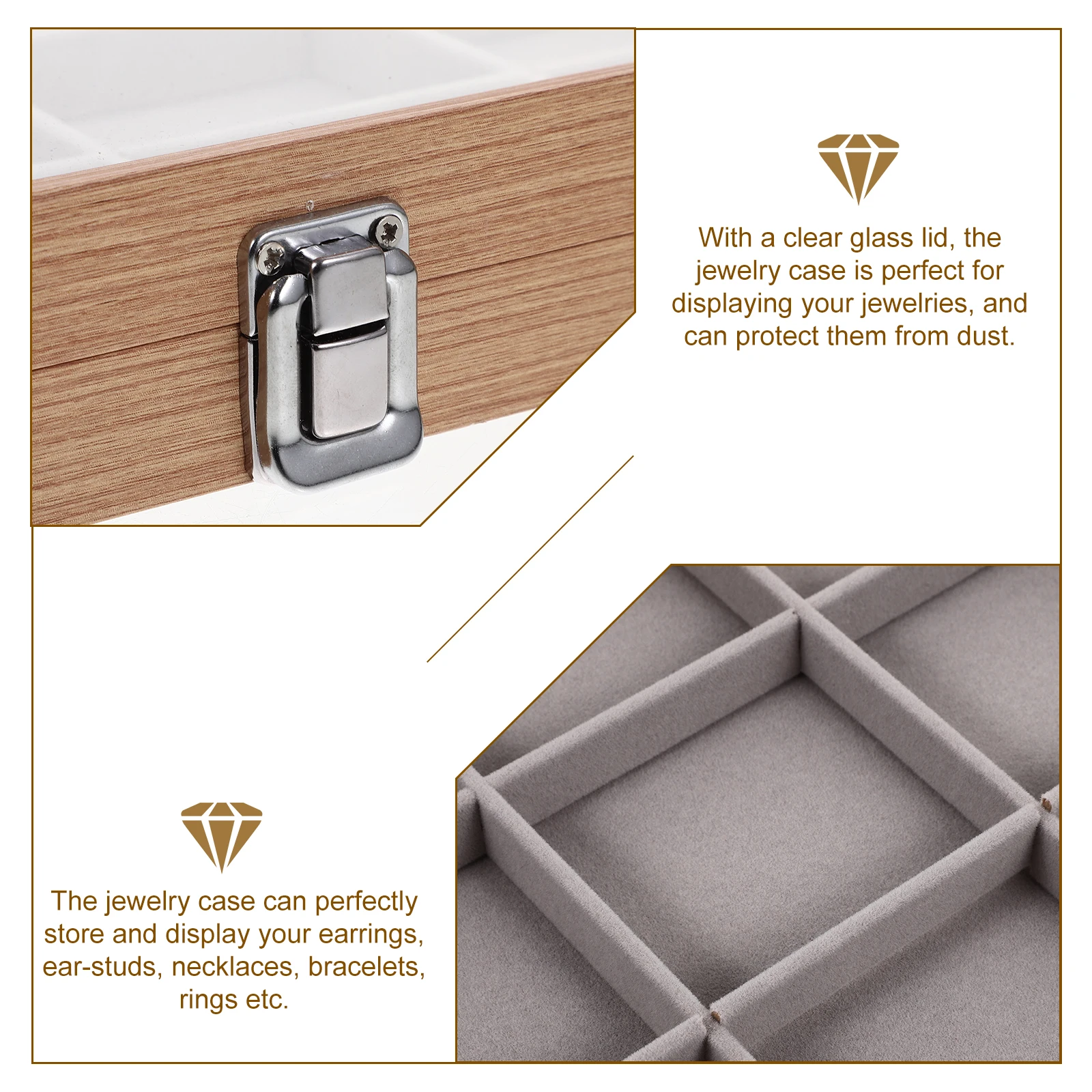

Wooden Display Box Bracelet Storage Case Earring High Capacity Protective Jewelry Boxes Alloy Fine Workmanship