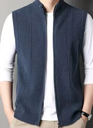 New cashmere sweater men's vest zipper thickened autumn and winter sweater men's vest sweater cardigan view 4