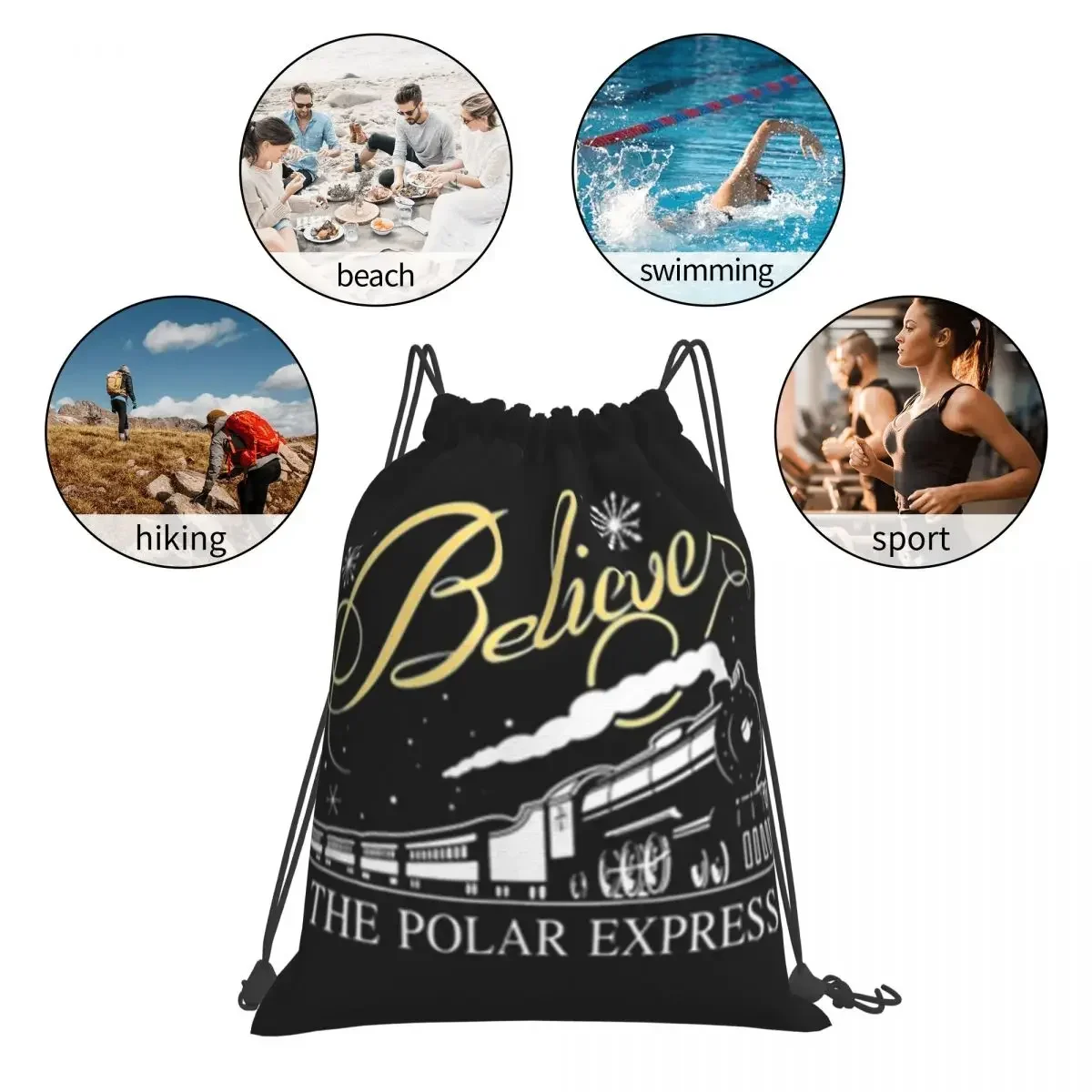 The Polar Express-mochila portátil con cordón para hombre y mujer, bolsa deportiva con bolsillo, para libros, estudiantes