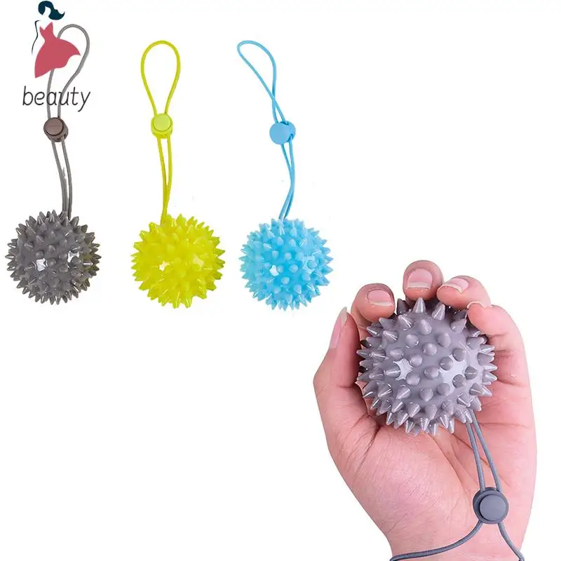 Durable 5.5CM TPR Spiky Massage Grip Ball With Rope String Spike Massager Trigger Point Hand Pain Relief Hedgehog Balls