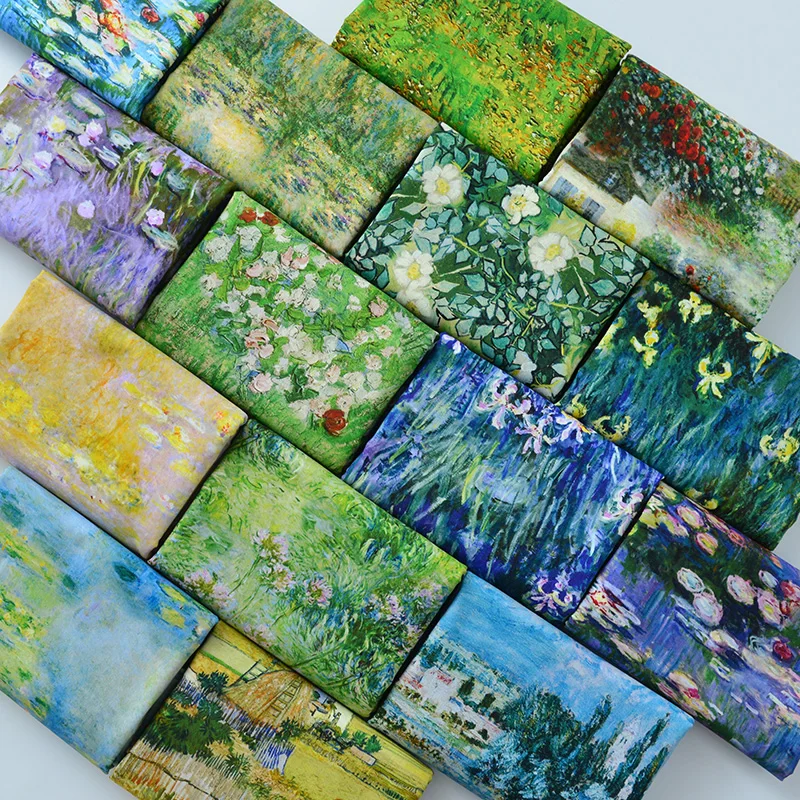 145x50cm Pure Cotton Fabric 20s Handmade DIY for Book Jacket Mouth Storage Table Flag Door Curtain Oil Painting Theme