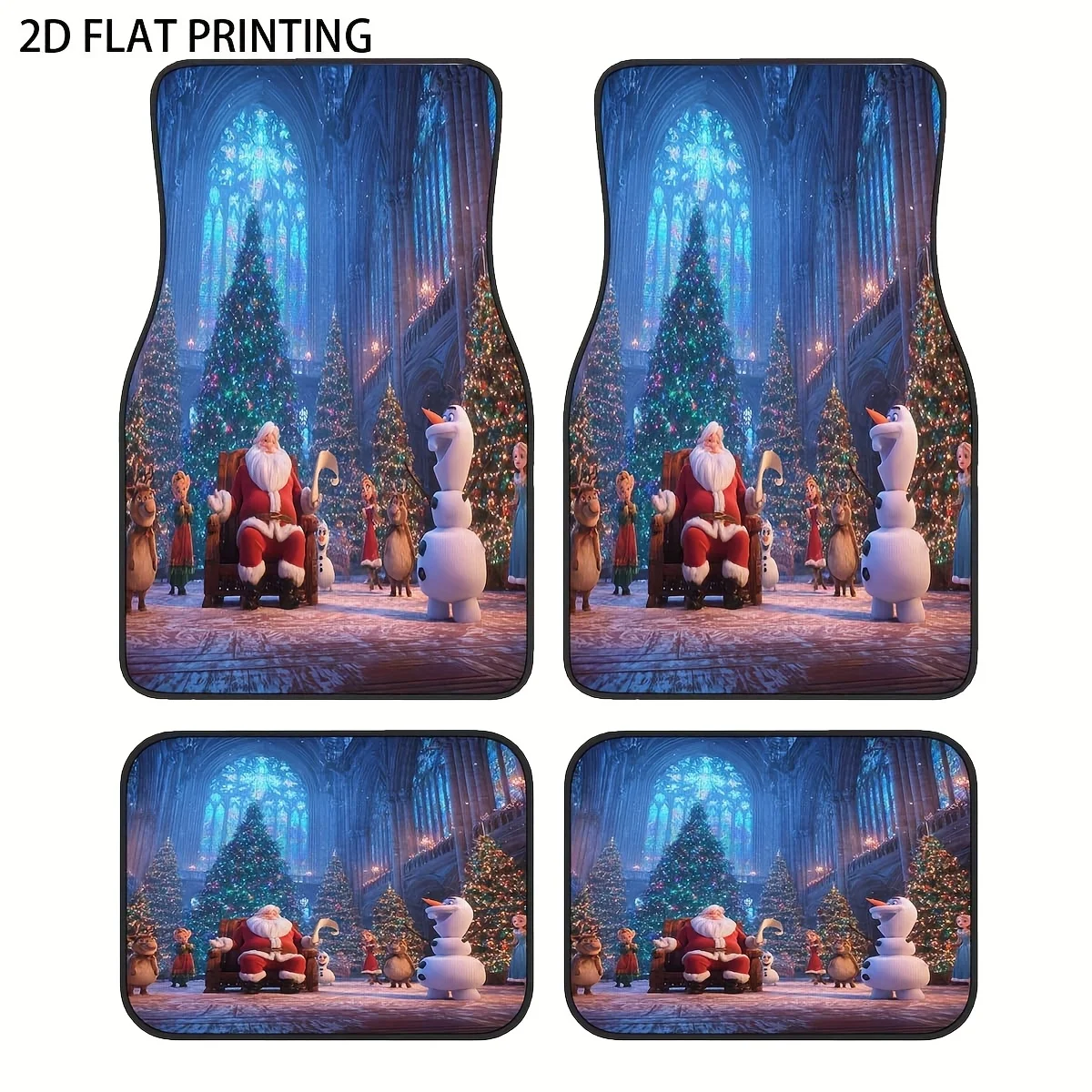 

4pcs Blue Ocean Wave Fresh And Dynamic Pattern Printed Car Floor Mats, Universal Polyester Fiber Material, All-Season All-Weathe