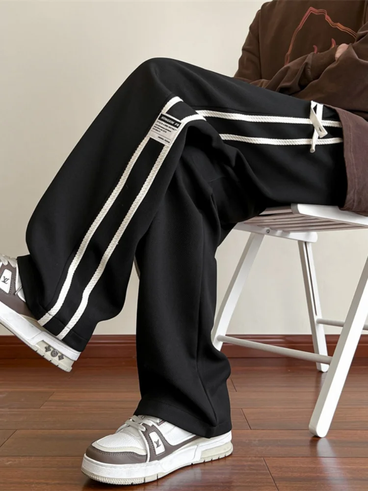 

Мужские повседневные брюки свободного кроя с прямыми штанинами, весенне-осенние, больших размеров, в полоску, спортивные, струящиеся, широкие брюки для мальчиков