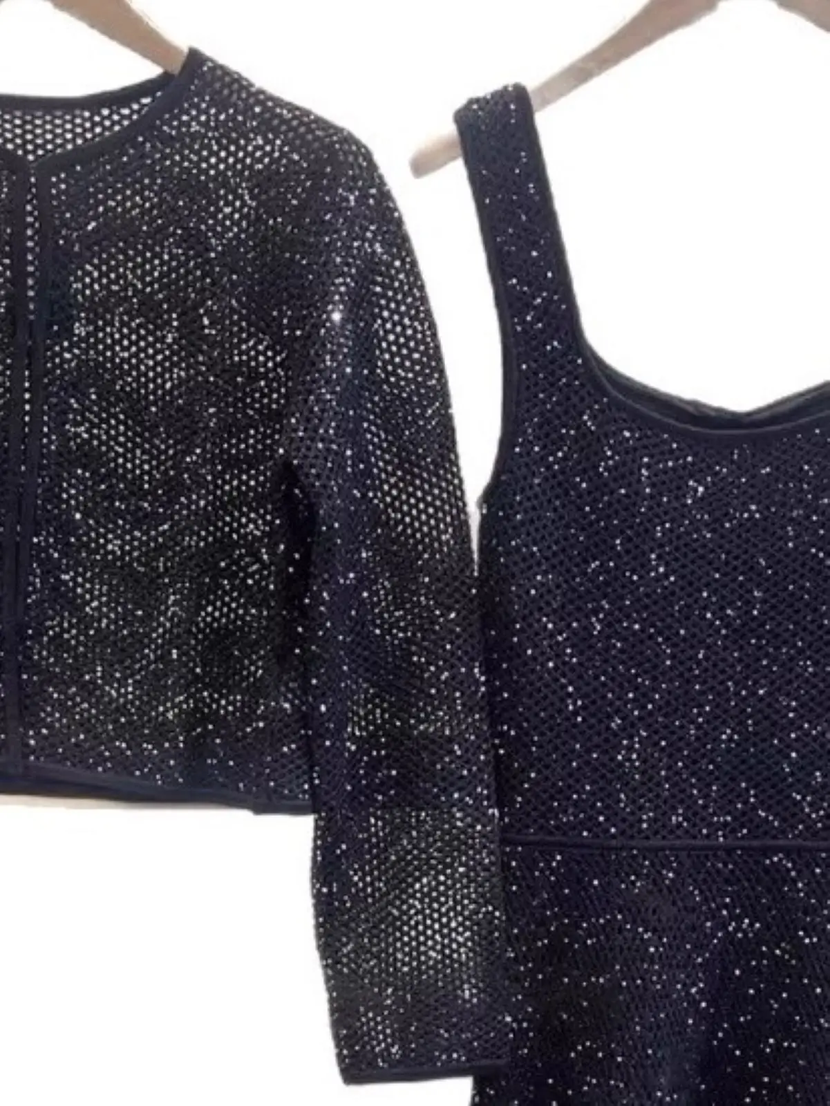 

Spring/Summer Women O-Neck Long Sleeve Rhinestone Solid Knit Set Single Breasted Cardigan + Slim Elegant Fashion Maxi Dress