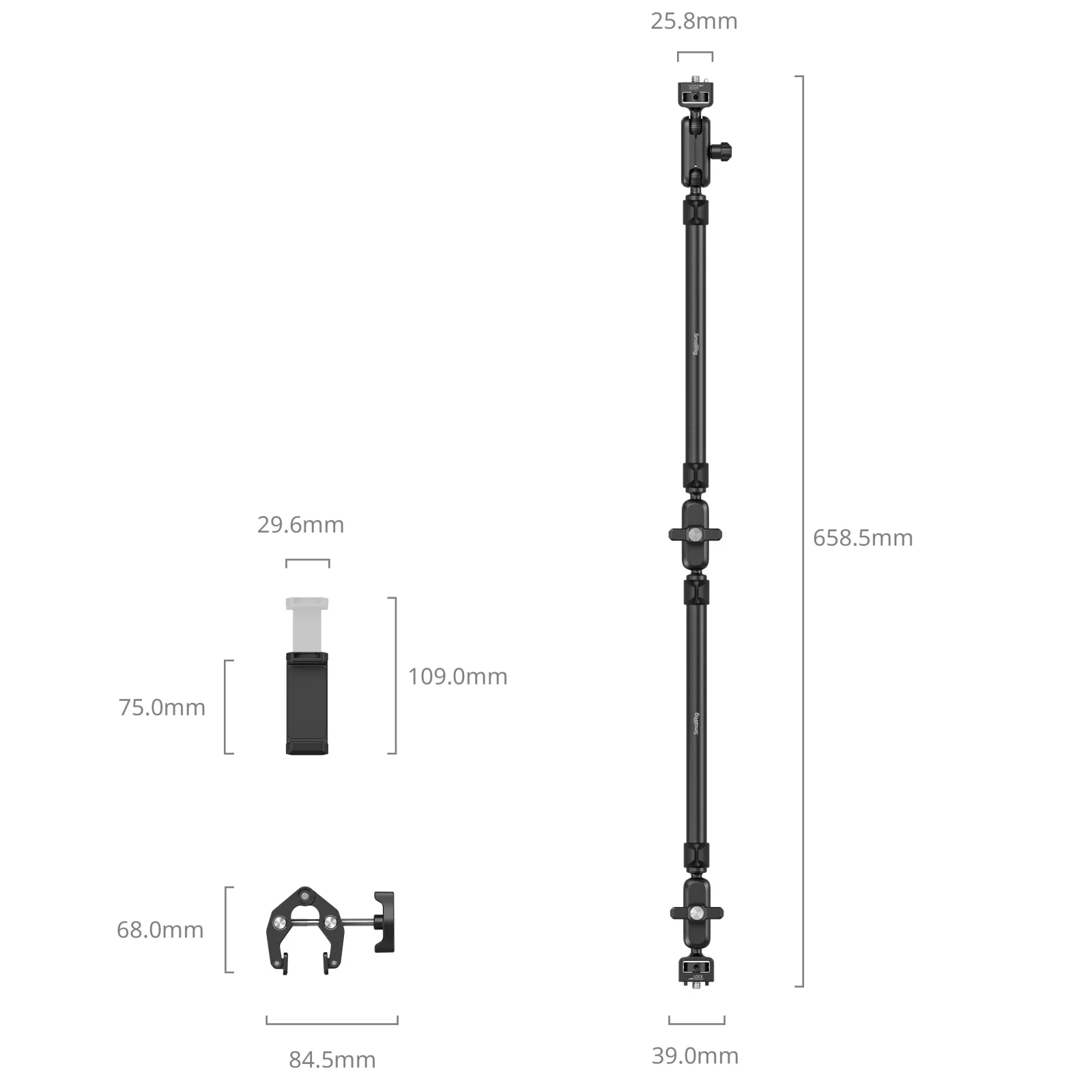 SmallRig Desktop Magic Arm met verstelbare krabvormige klemset Geïntegreerd ontwerp voor smartphone-actiecamera's Belasting 1 kg 5625
