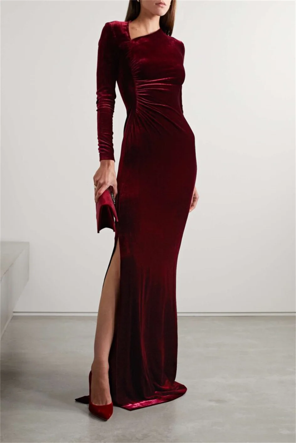 Shiyiecy Long Sleeves Tight-fitting Advanced Velvet Floor-length Evening Elegant Ladies Dresses For Special Occasions Ball Prom