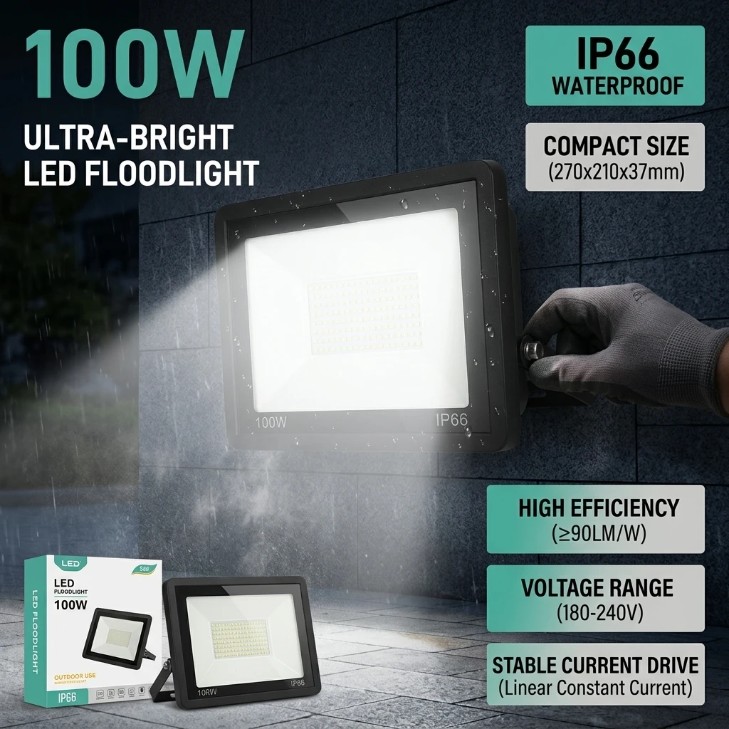 100w-led投光器-屋外用-超高輝度投光器-スポットライト-ip66-防水ライト-ポータブル-パティオ景観照明