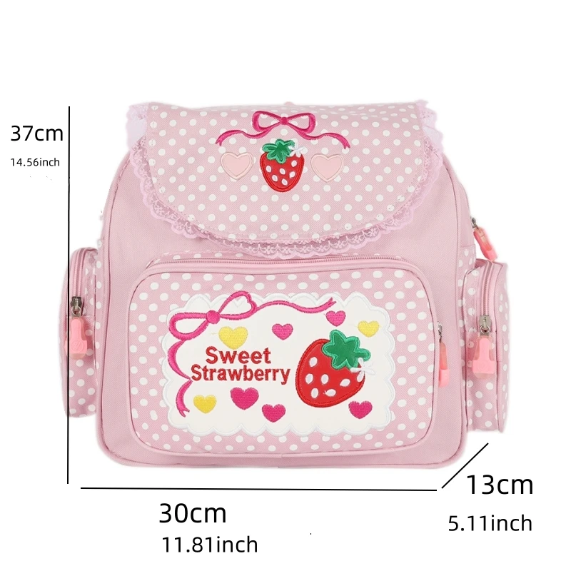 Kawaii Fruit Sweet Strawberry Letter Lace Student Backpacks High Quality Cute Pink Canvas School Bag for Girls Y2K