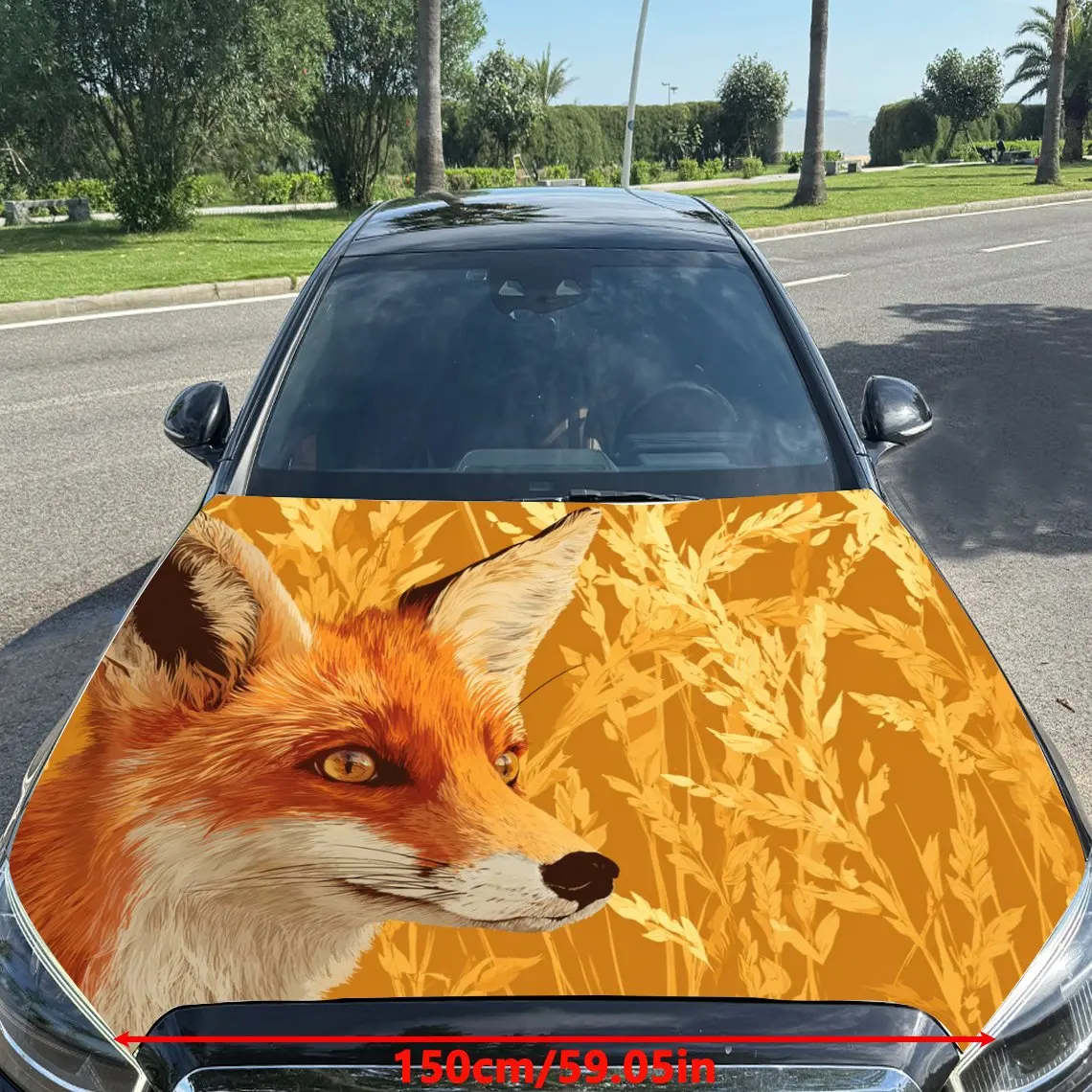 Car Decals Fox in Golden Field Car Hood Sticker, Waterproof Self - Adhesive Vinyl Graphics Decals, Decorative Protective & Scrat