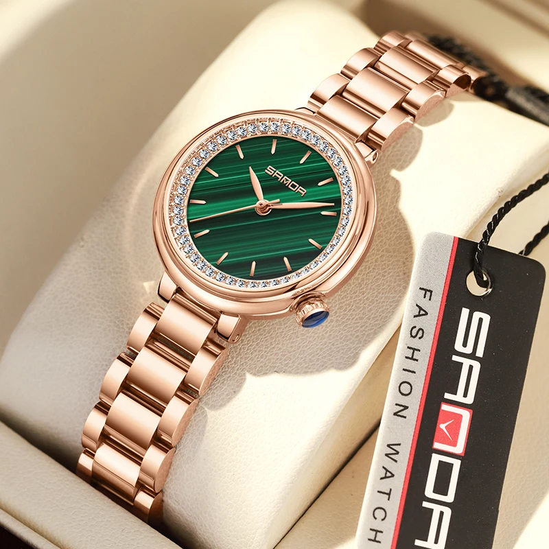 New Fashion Ladies Watch for Woman Simple Green Women Watches Brown Leather Band Gifts Diamond Dial Wristwatches Reloj De Mujer