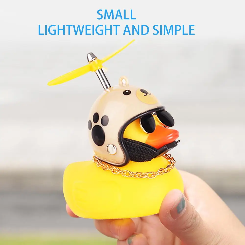 Rubber Yellow Duck With Helmet Kids Bike Cute Decor Duck Bicycle Horns With Propeller Helmet Outdoor Cycling Accessories New