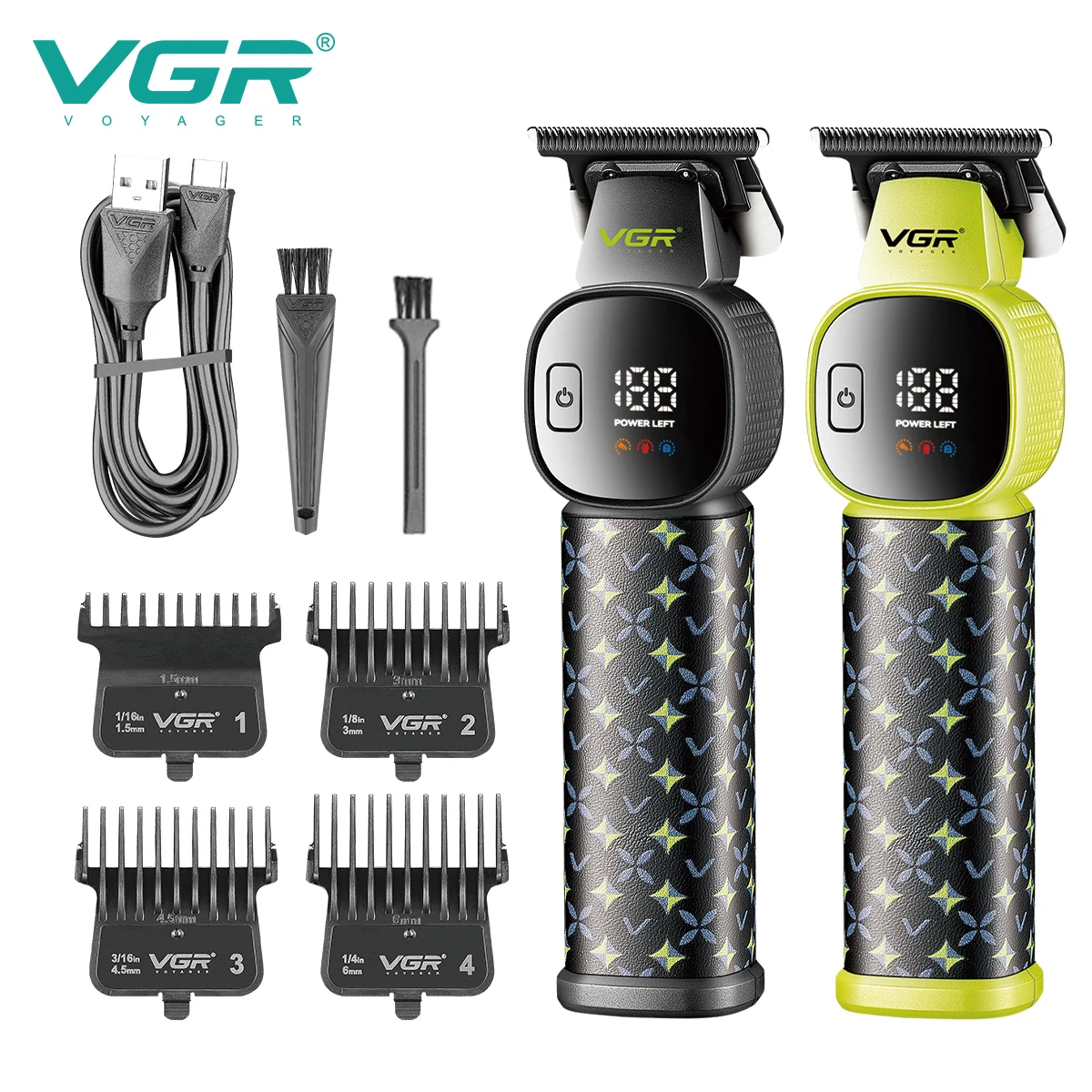 

VGR 185 Hair Cutting Machine Cordless Led Dispay Hair Clippers Man Professional 0mm Trimmer For Hair With Many Combs 47