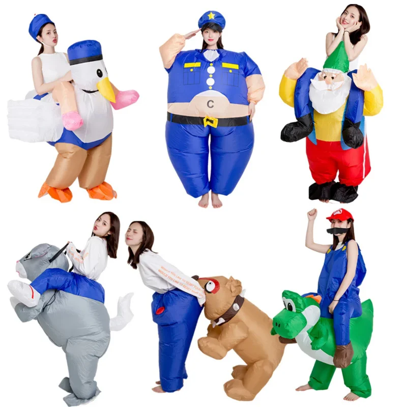 Cartoon Image Riding Dinosaur Dog Rabbit Chick Inflatable Costume Halloween Stage Catwalk Cosplay Masquerade Party Holiday Gift