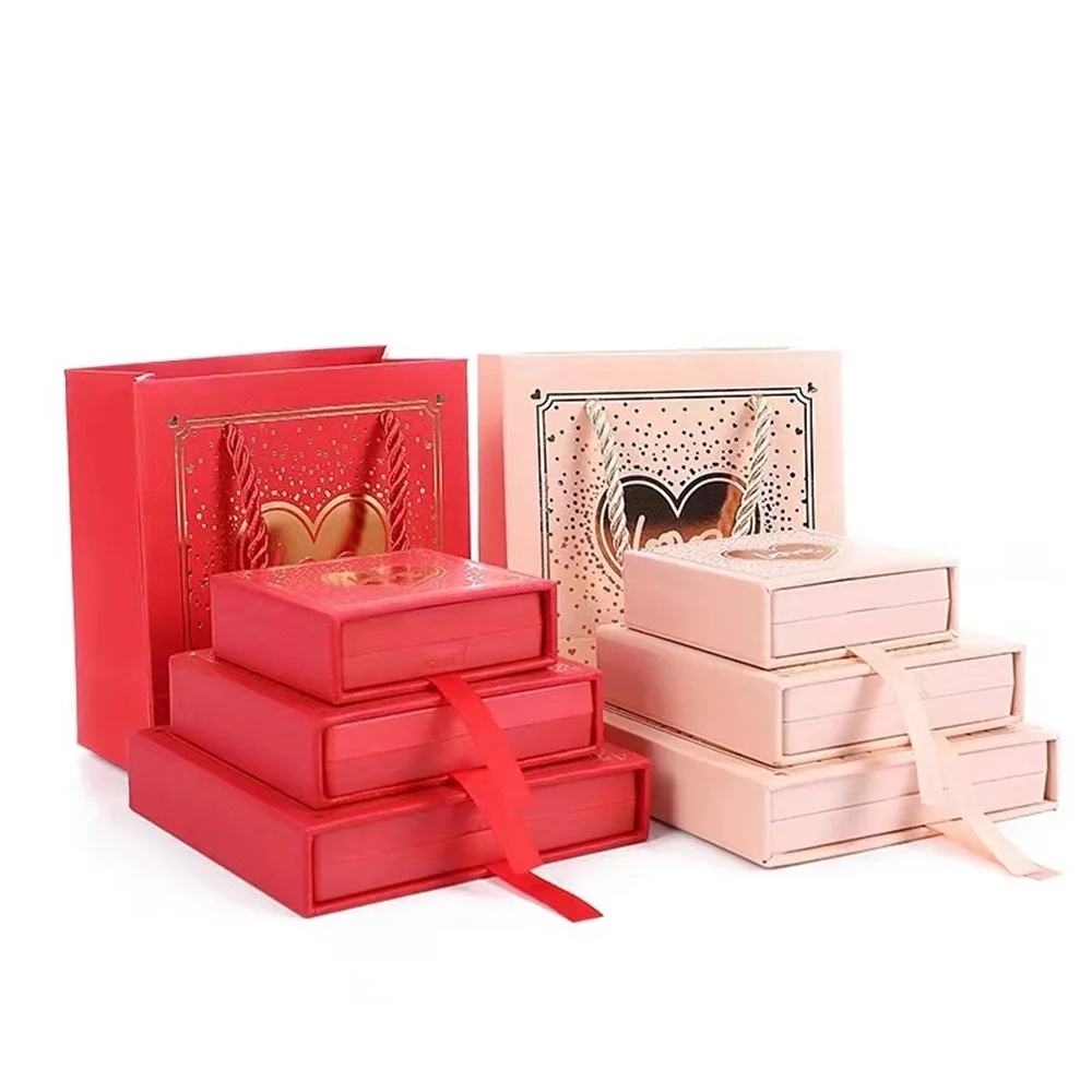 Love Print Drawer Jewelry Box Ring Earrings Necklace Display Organizer Valentine'S Day Wedding Gift Packaging Bags With Handle