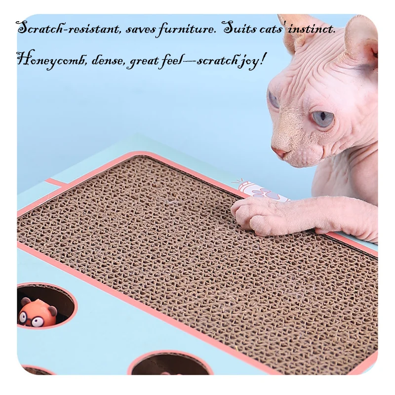 3 In 1 Cat Game Box Interactive Whack Mole Toy Cat Scratching Board Funny Tease Stick Hunt Mouse Toy For Indoor Cats Kitten
