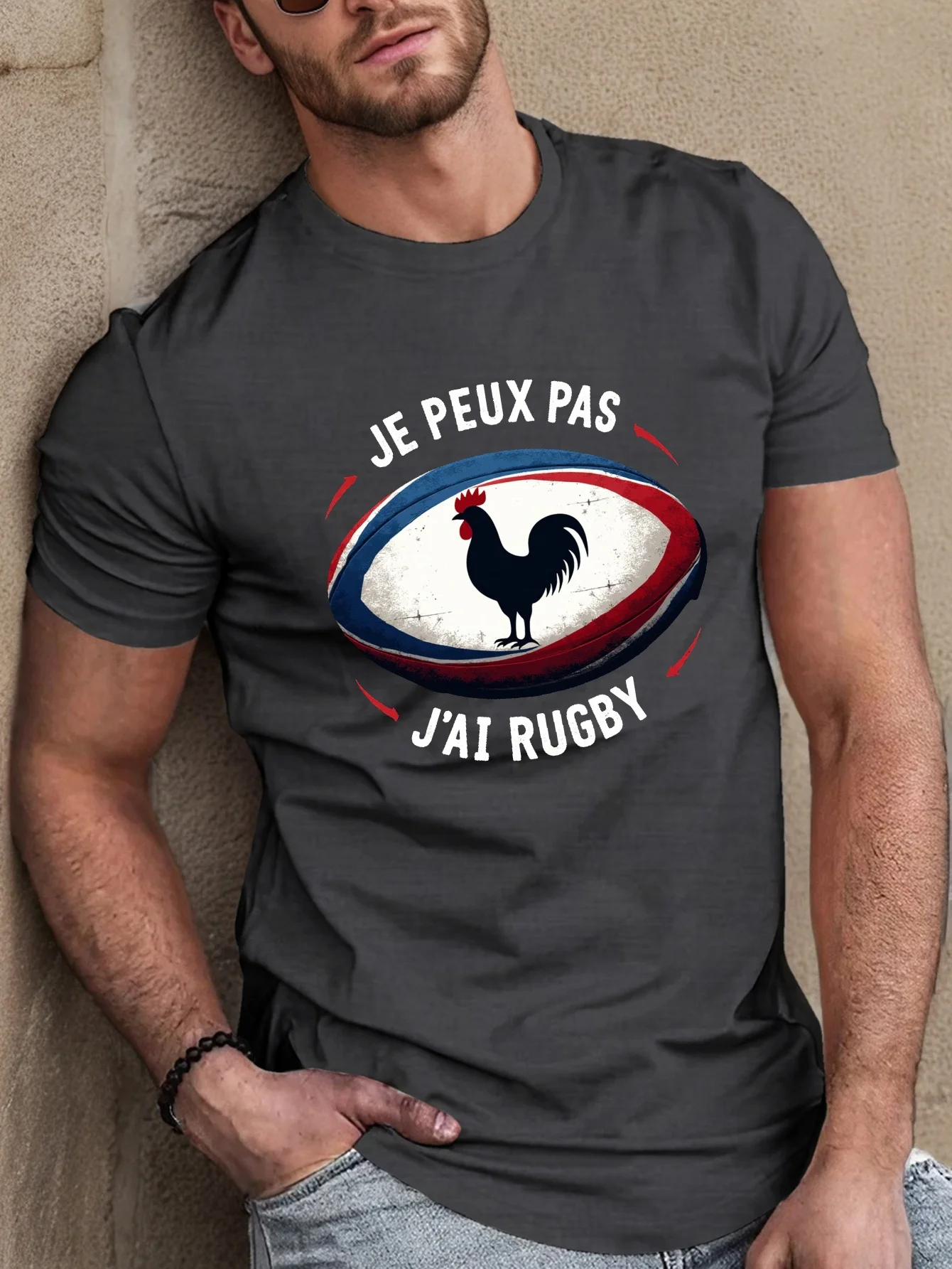 تي شيرت الرجبي الفرنسي للرجال، طباعة ممتعة أزرق ملكي، بلوزة صيفية خفيفة الوزن، ملابس غير رسمية لعشاق الرجبي تخفيضات كبيرة #2