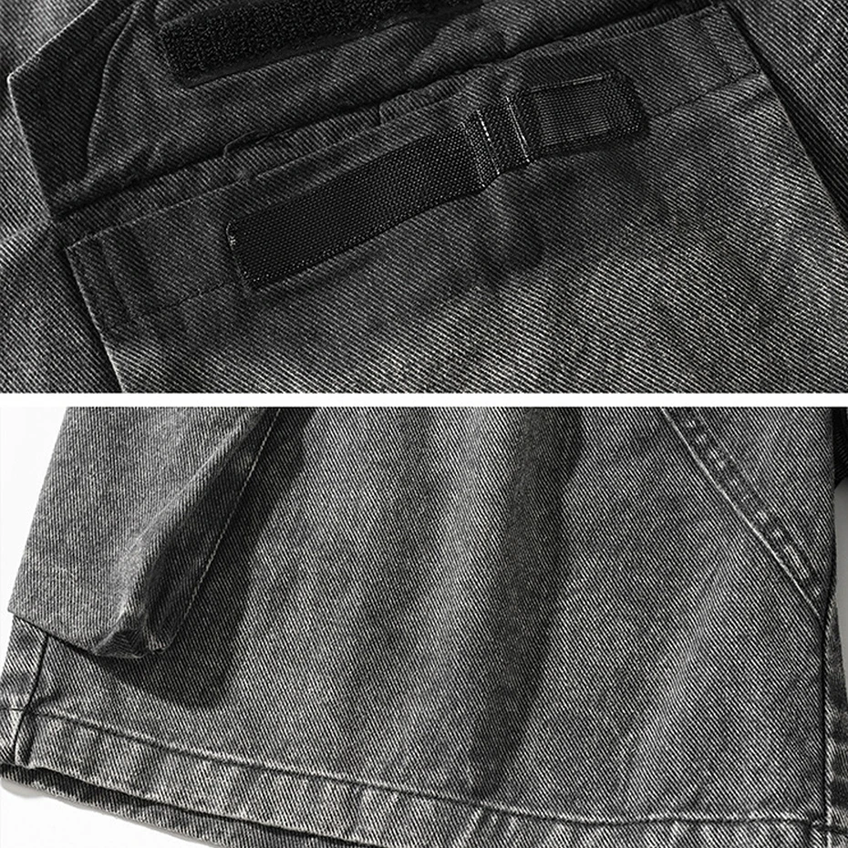 Vintage Denim Shorts Men Fashion Casual Multiple Pockets Denim Shorts Summer Elastic Waist Short Pants Male