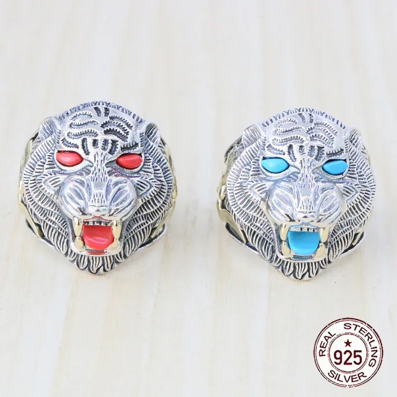 

S925 Sterling Silver Ring Punk Style Retro Tiger Head Wide Face Jewelry Trendy and Domineering Retro Personality