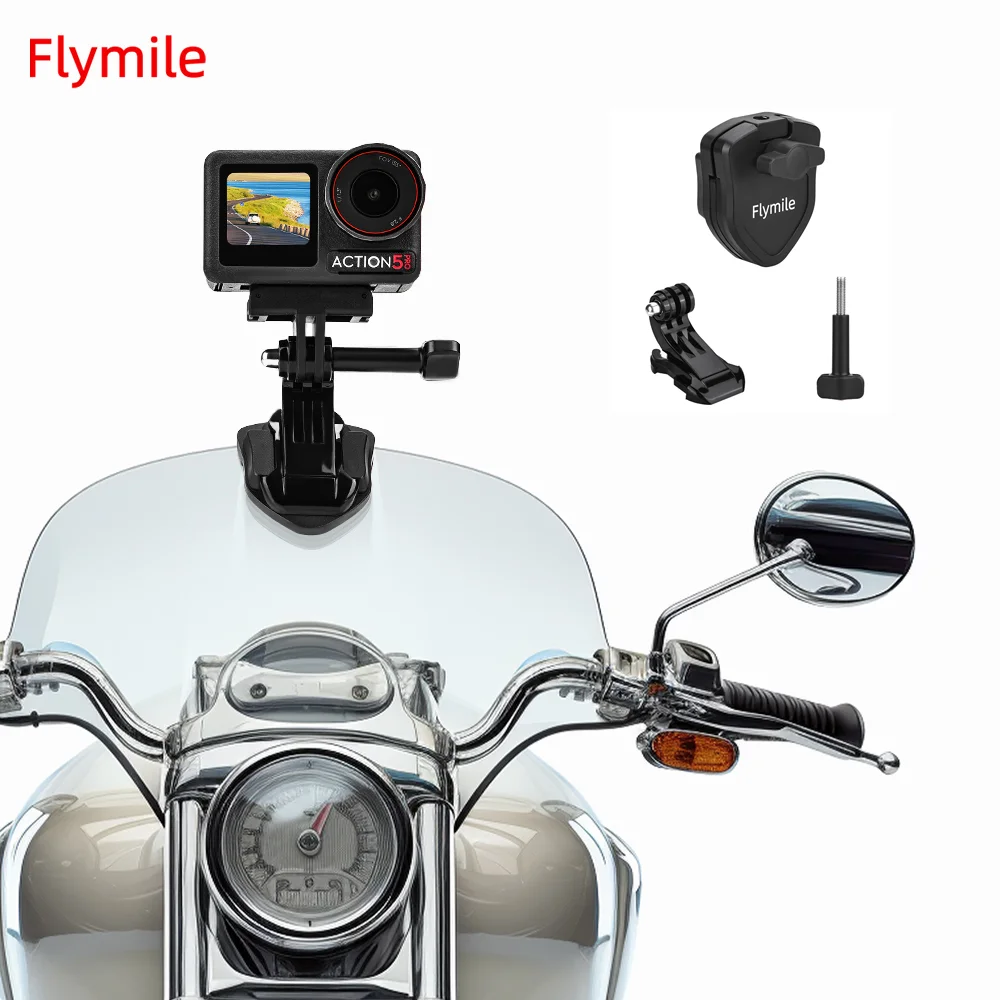 

Flymile Motorcycle Windshield Clip For DJI Action 5 Pro/GoPro 12 11 10/Pocket 3/Insta360 X4 X3 Camera Bracket Clip Accessories