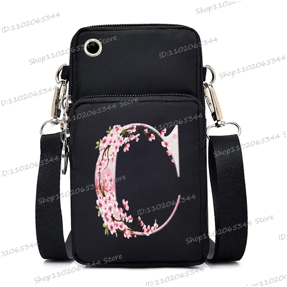 Sac messager pour femme, petit sac à main, portefeuille à bandoulière initié pour téléphone, porte-monnaie imprimé alphabet Sakura 26, porte-cartes