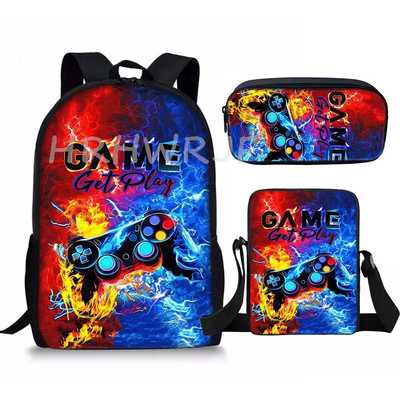 Mochila GamePad para Jogos, 3 Peças, Colorida, para Alunos do Ensino Fundamental, Design de Desenho Animado, Mochila Escolar para Meninos e Meninas do 1º ao 6º Ano