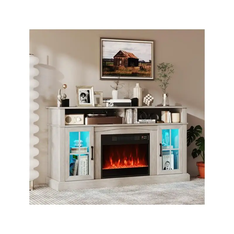 حامل تلفزيون مقاس 58 بوصة مع مدفأة RGB - تطبيق ذكي وجهاز تحكم عن بعد، سخان 4777 وحدة حرارية بريطانية، نطاق درجة الحرارة 62-82 ° F، التصميم الحديث للعيش #5