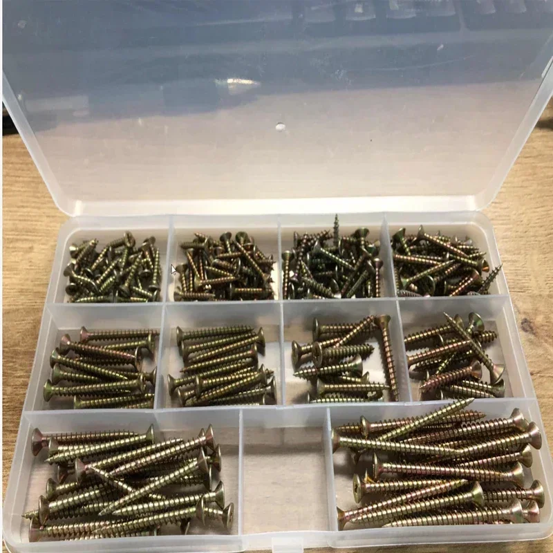 200 шт. в упаковке, цветные оцинкованные гвозди для ДВП M3-M4, крестообразные саморезы с потайной головкой для деревообработки